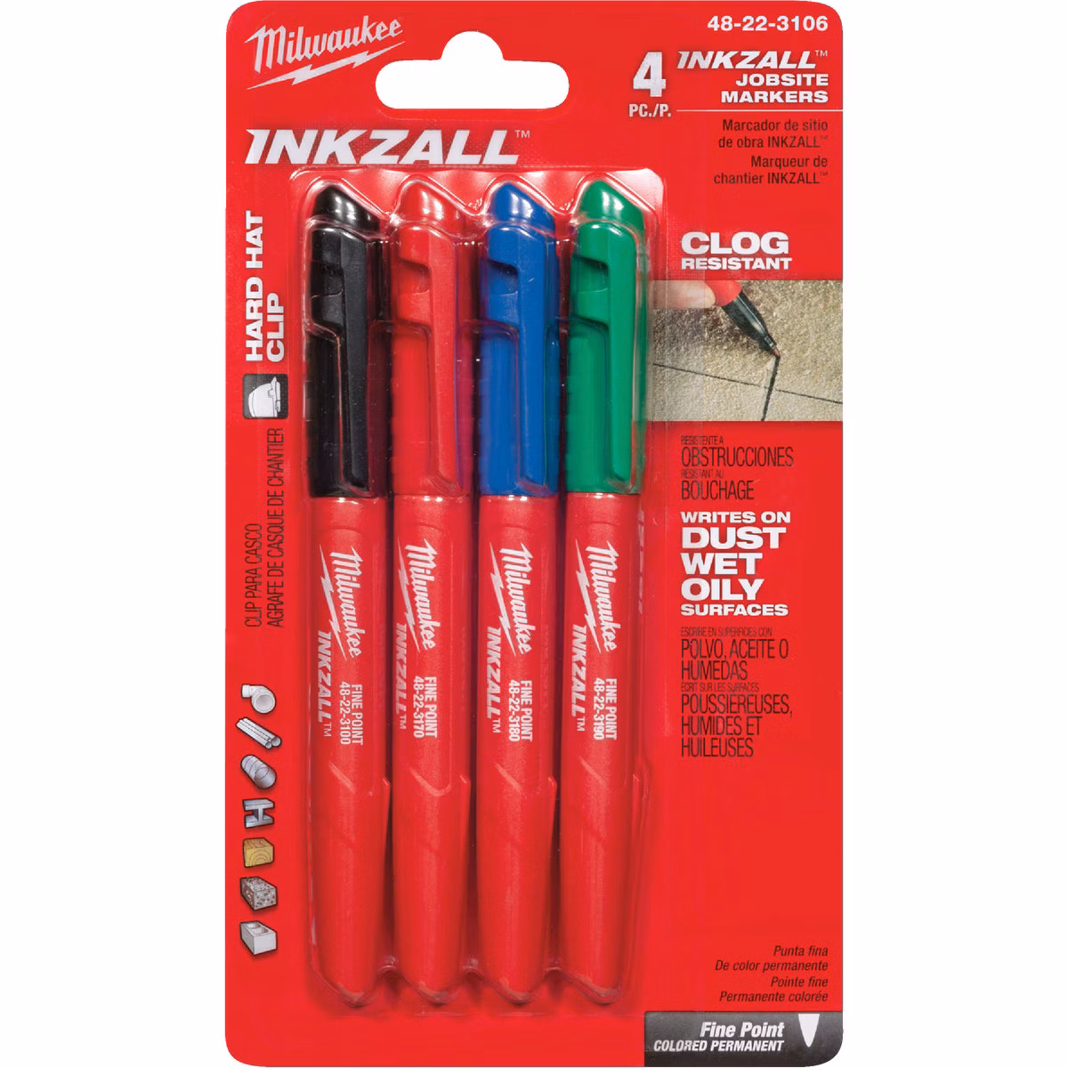 Milwaukee INKZALL Fine Point Various Colors Job Site Marker (4-Pack)