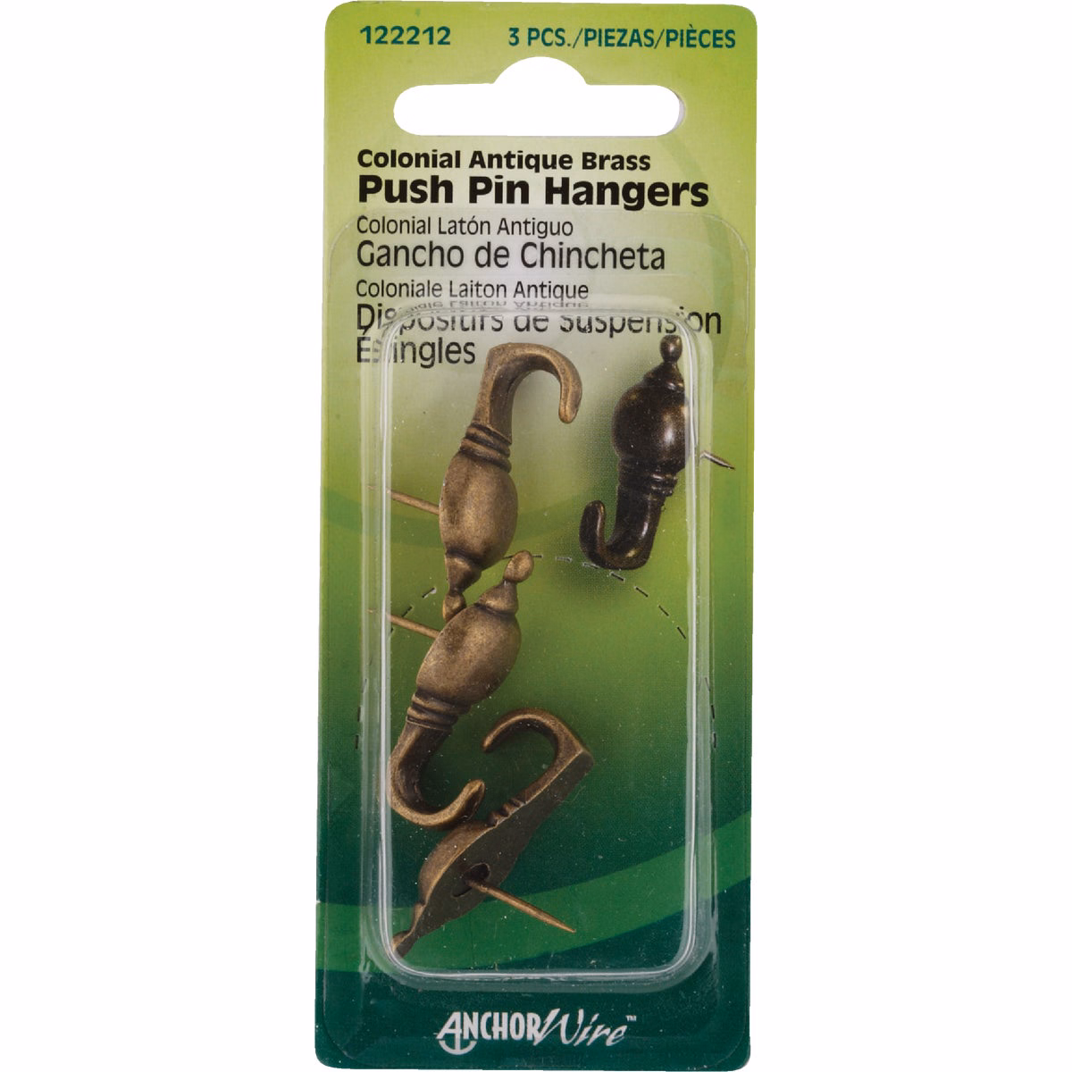 Hillman Anchor Wire Antique Brass Colonial Decorative Push Pin Hanger (3 Count)