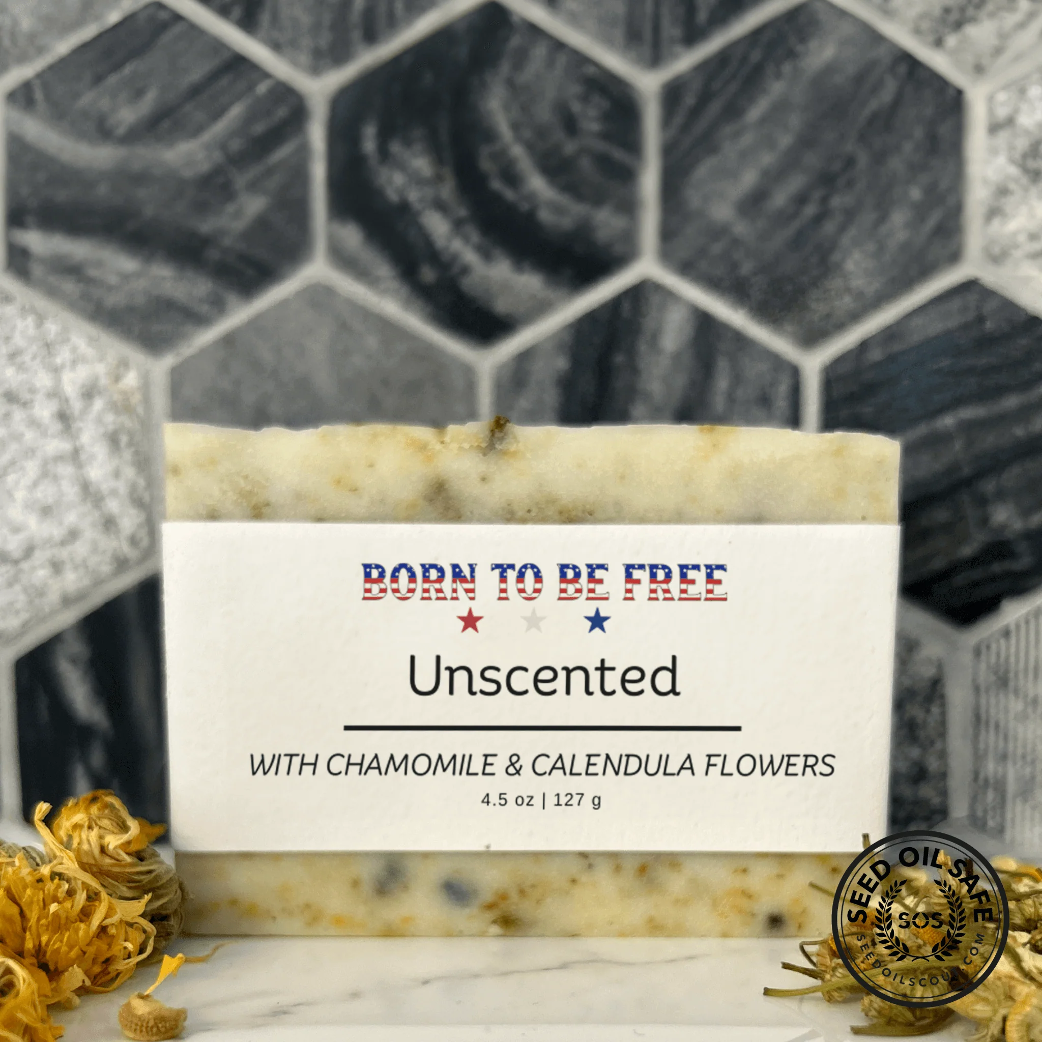 Dried Chamomile & Calendula Unscented Tallow Soap Bar