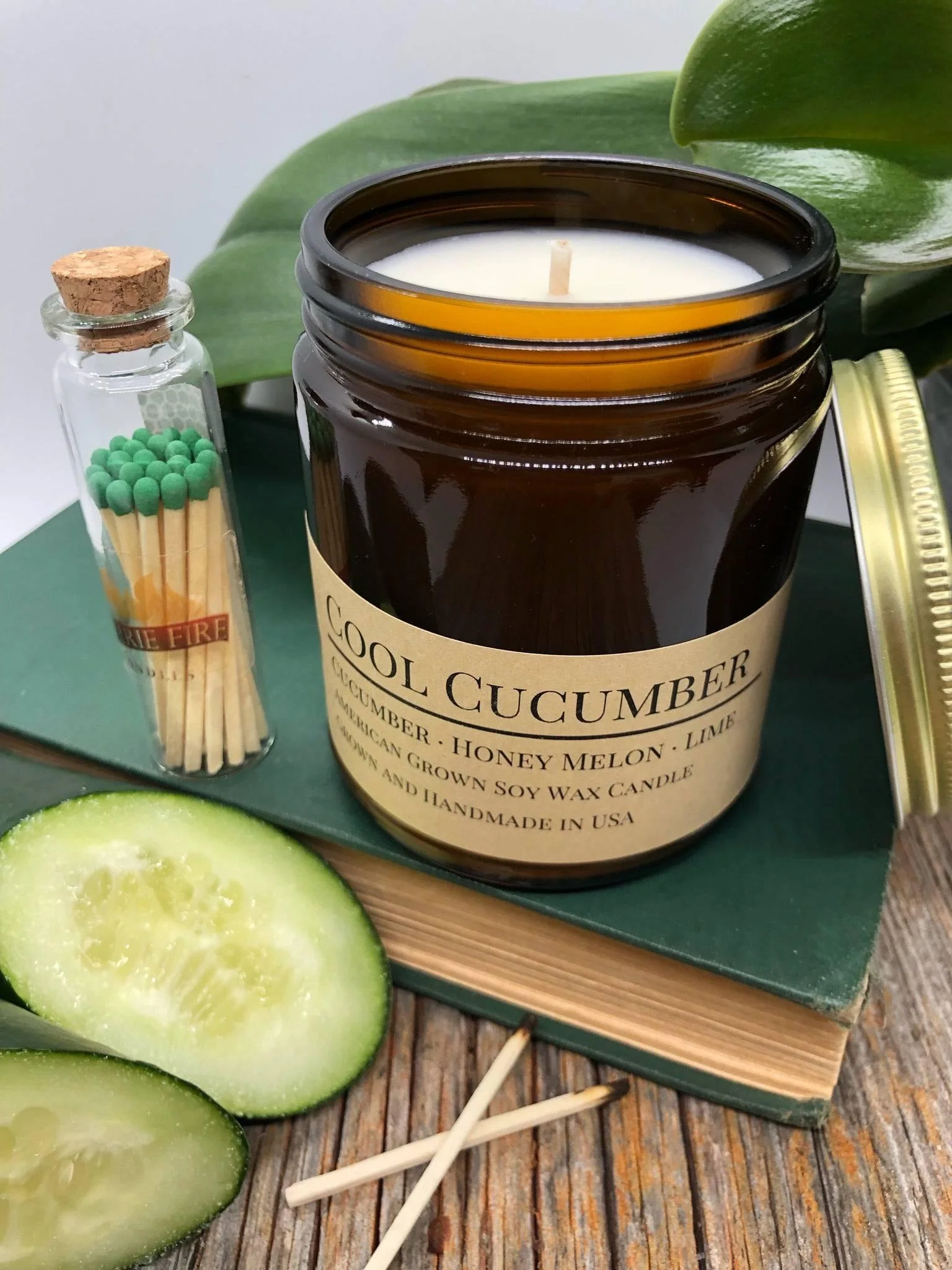 Cool Cucumber Soy Wax Candle | 9 oz Amber Apothecary Jar