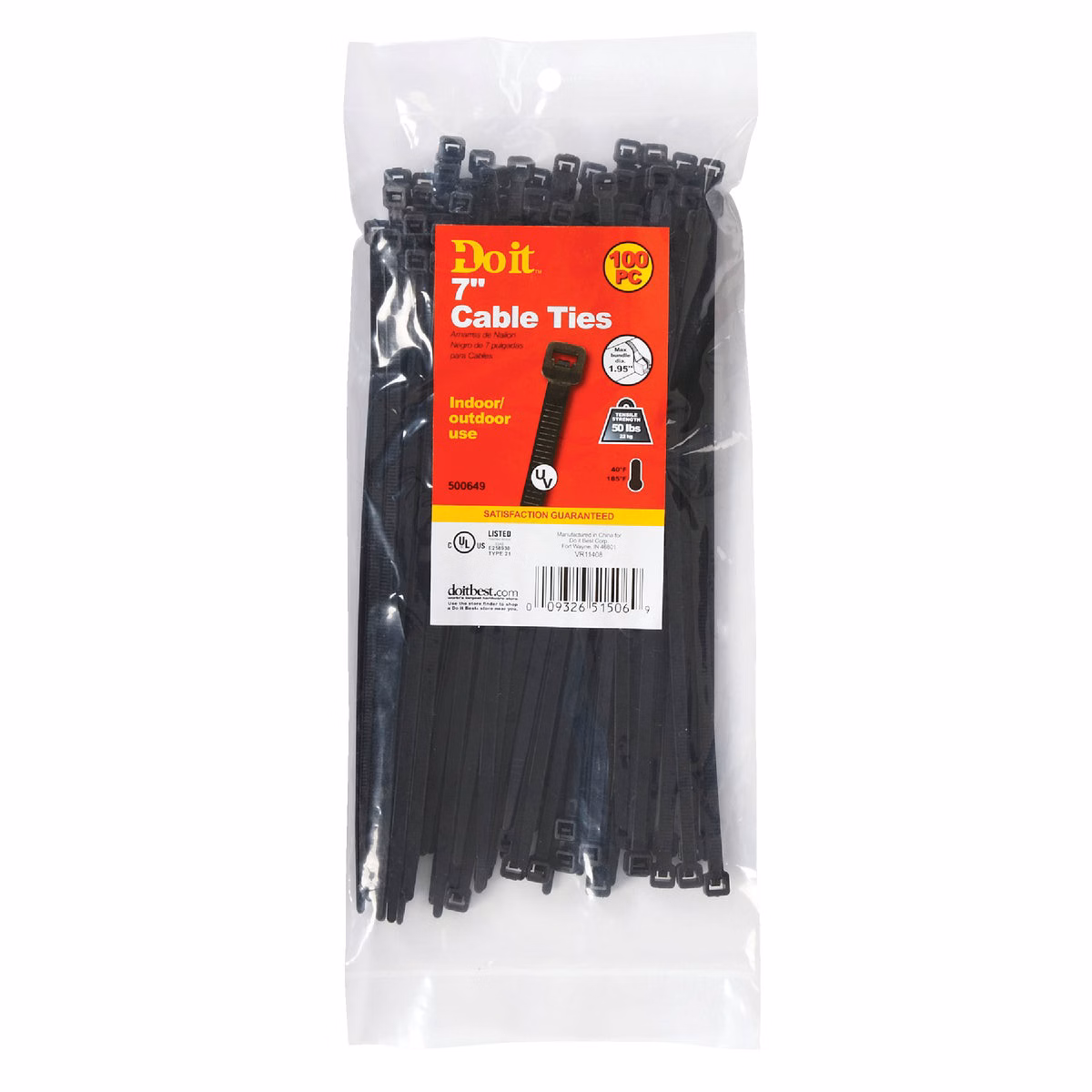 Do it Best 8 In. x 0.189 In. Black Molded Nylon Weather Resistant Cable Tie (100-Pack)