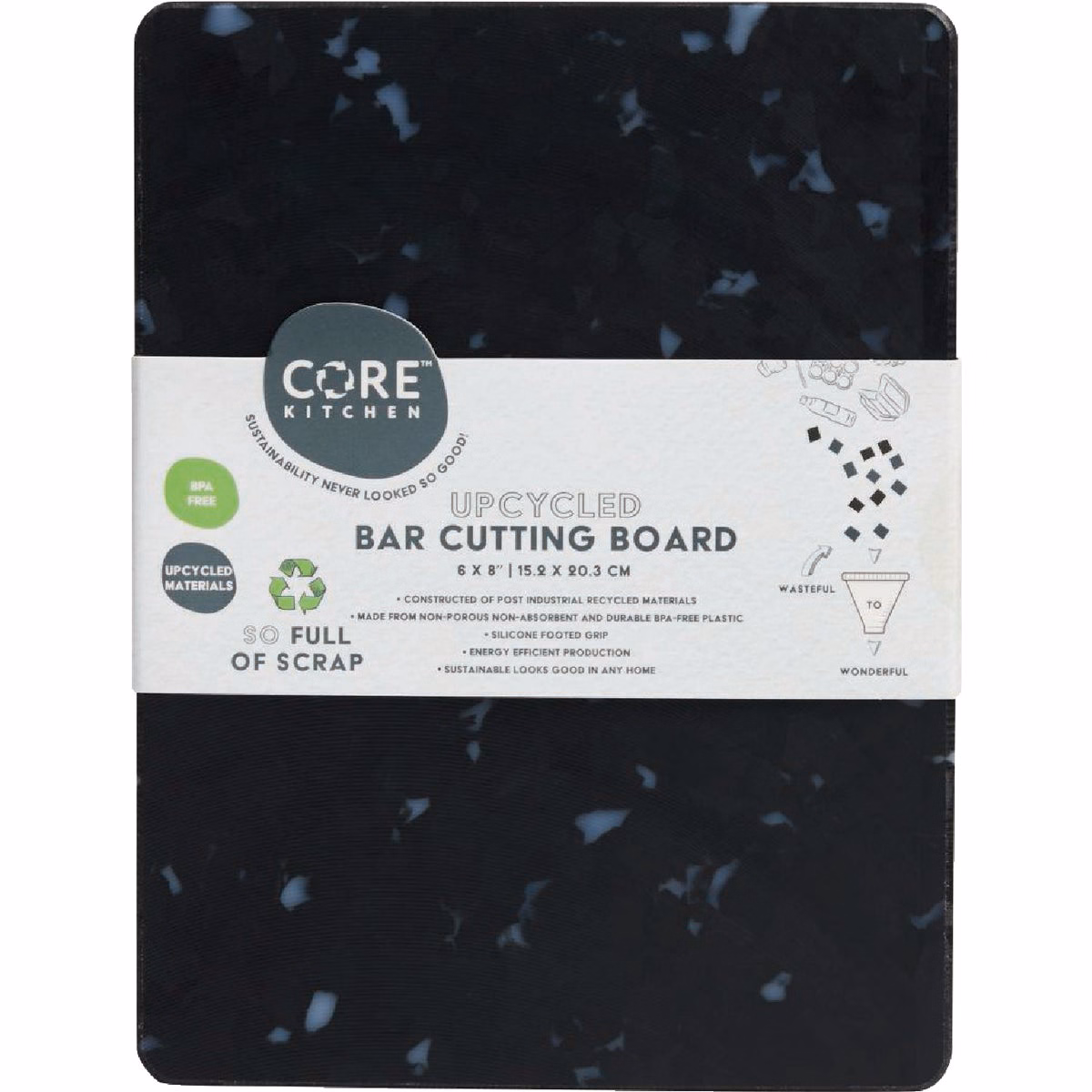 Core Kitchen Black Recycled Plastic Board With Non-Slip Footing, 8 In. x 6 In.