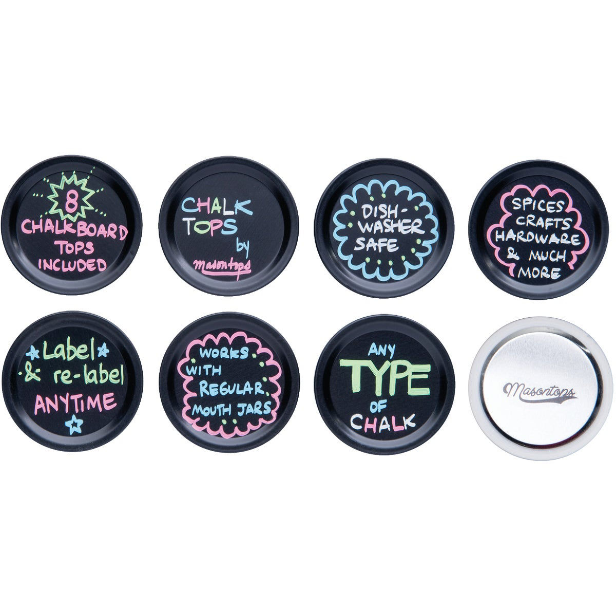 Masontops Regular-Mouth Chalk Top Canning Jar Lids (8-Count)