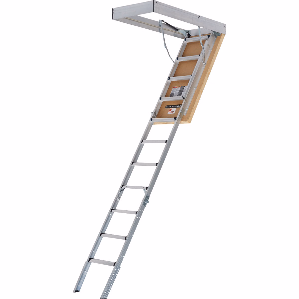 Louisville Energy Efficient 7 Ft. 8 In. to 10 Ft. 3 In. 30 In. x 54 In. Aluminum Attic Stairs with Aluminum Frame & Aluminum Rail, 375 Lb. Load