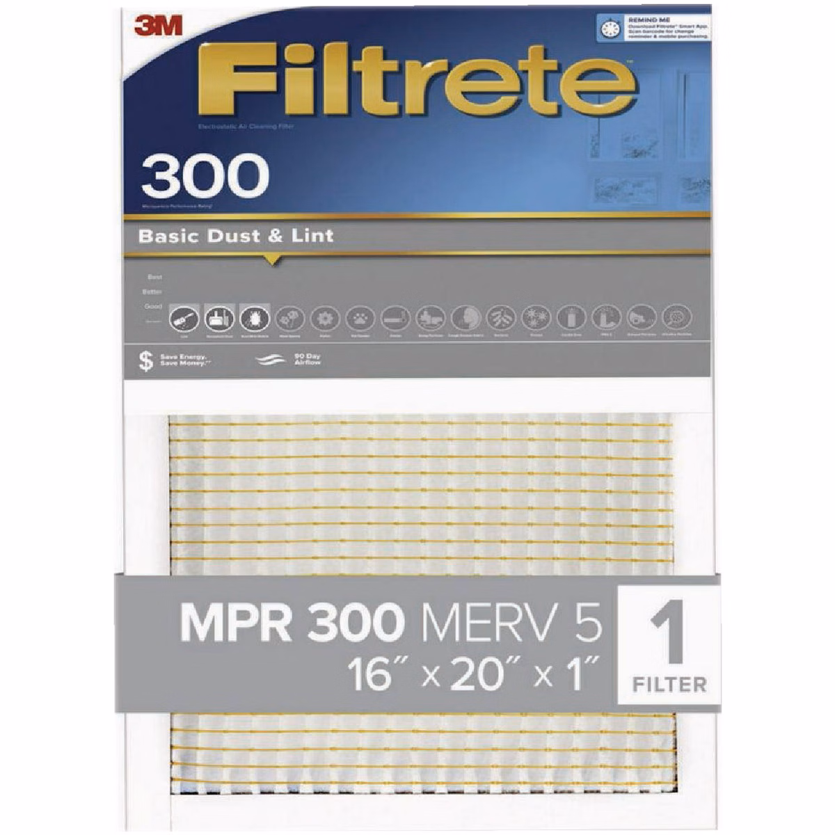 Filtrete 12 In. x 20 In. x 1 In. 300 MPR Basic Dust & Lint Furnace Filter, MERV 5