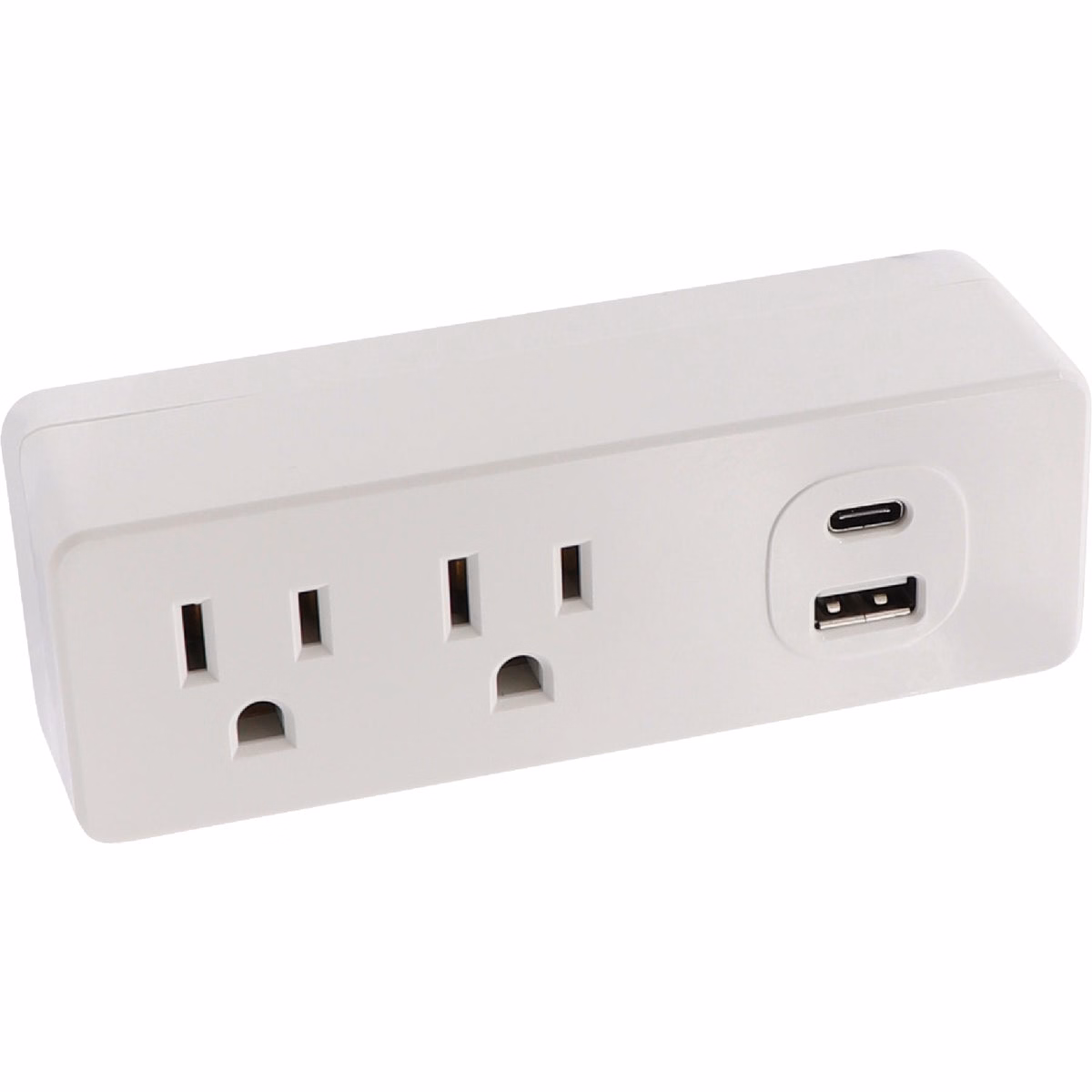 Prime Wire & Cable White 15A 2-Outlet Wall Tap with 1 USB-A & 1 USB-C
