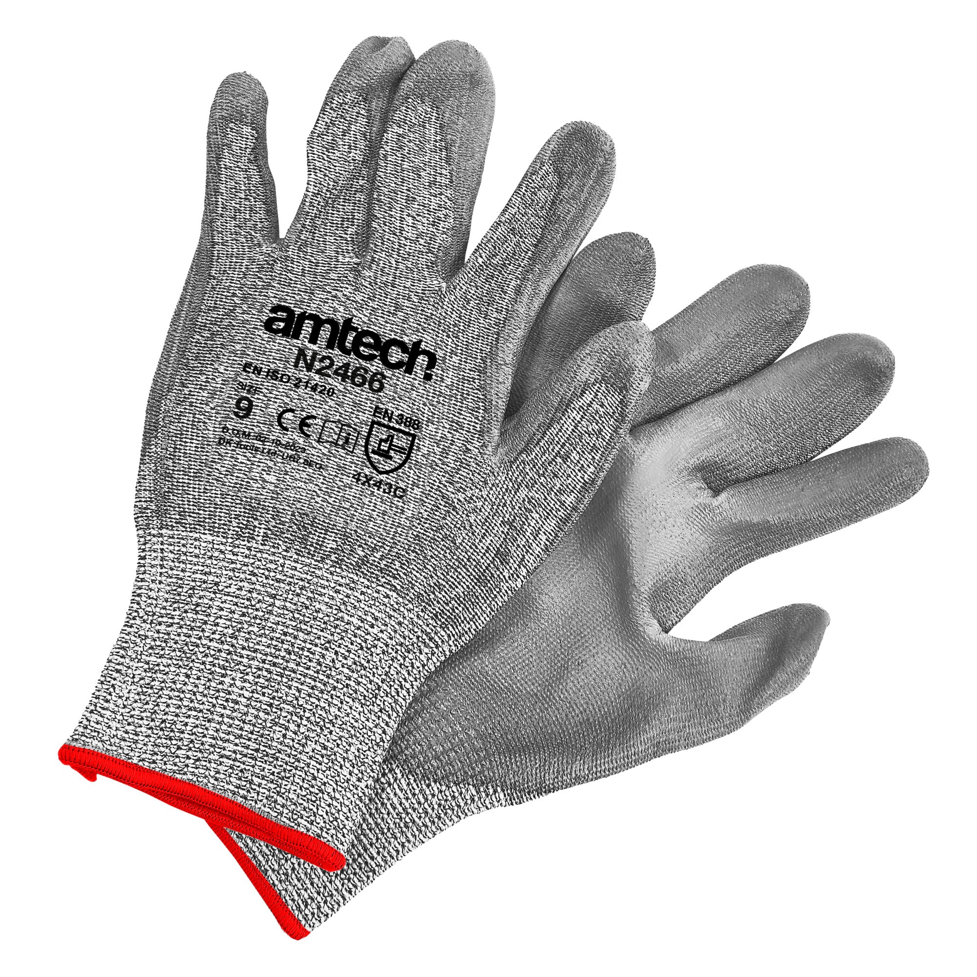 L (Size 9) Cut Resistant Pu Coated Work Gloves