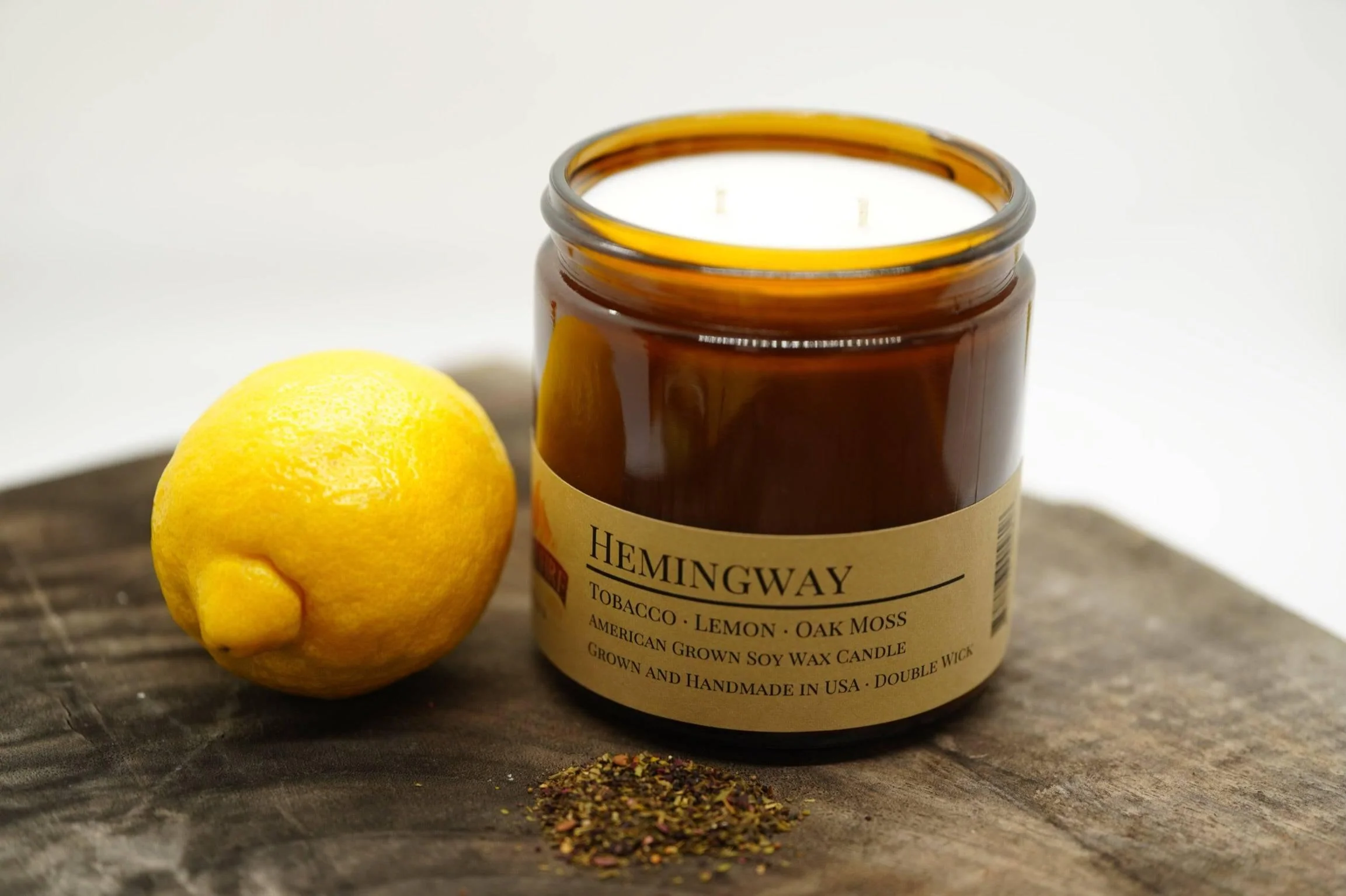 Hemingway Soy Wax Candle | 16 oz Double Wick Amber Apothecary Jar