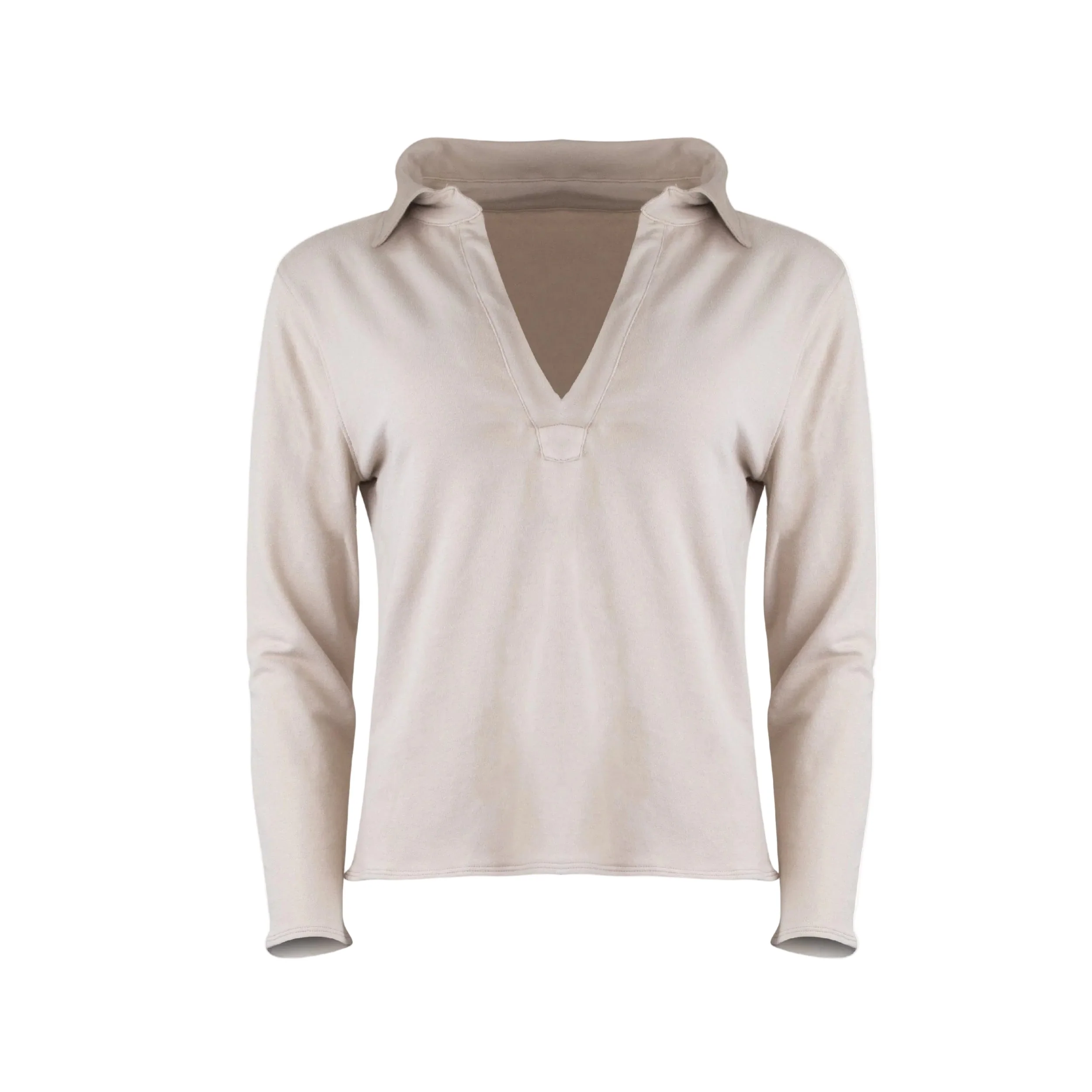Khloe Cotton V-Neck Henley – Latte