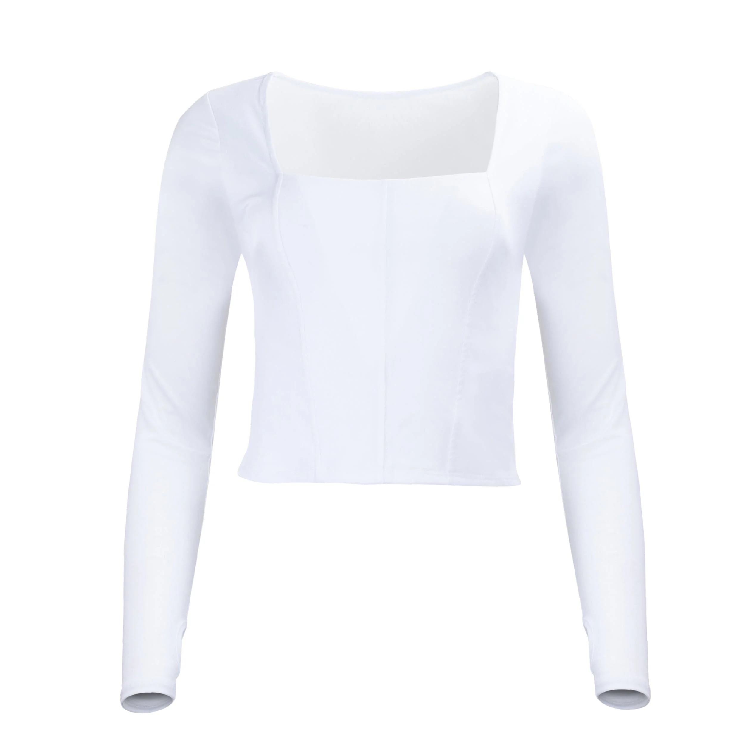 Hailey Mesh and Cotton Long Sleeve Top – Blanc