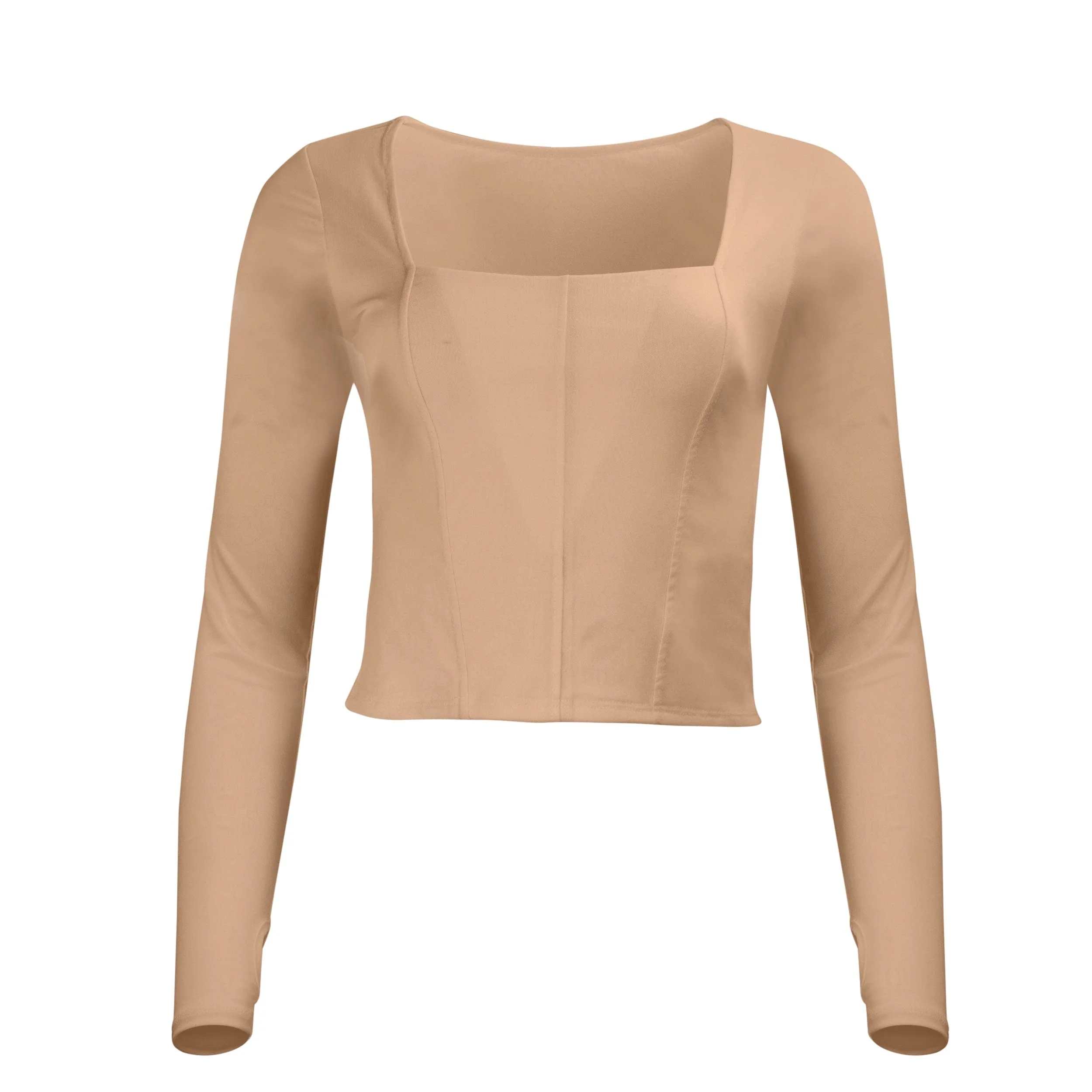 Hailey Mesh and Cotton Long Sleeve Top – Latte