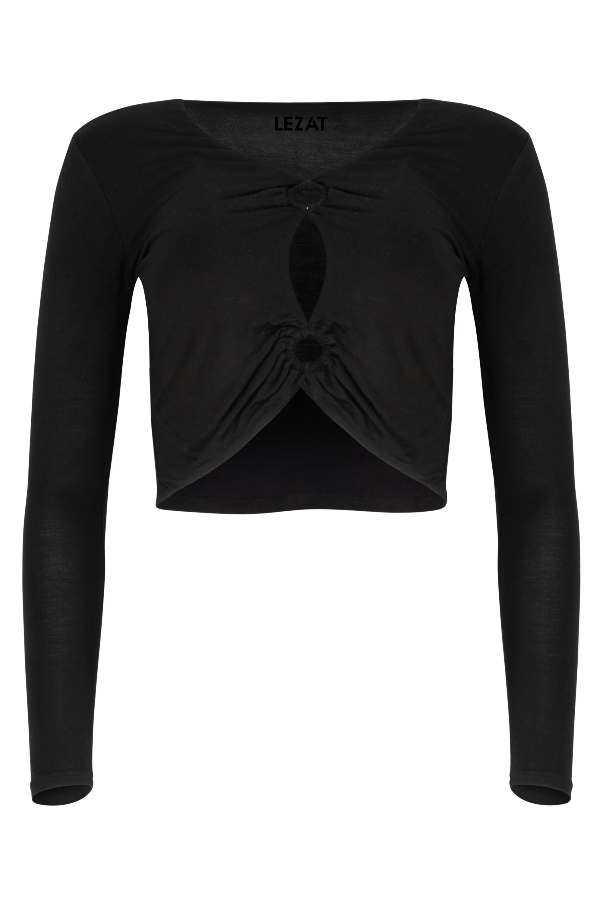 Melli Modal Cutout Long Sleeve Crop Top – Black