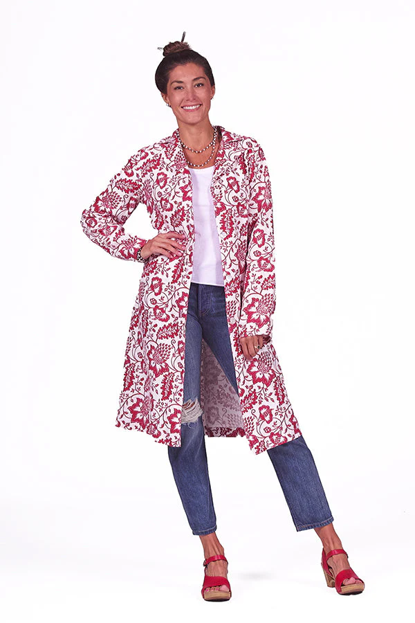 floral print linen overcoat