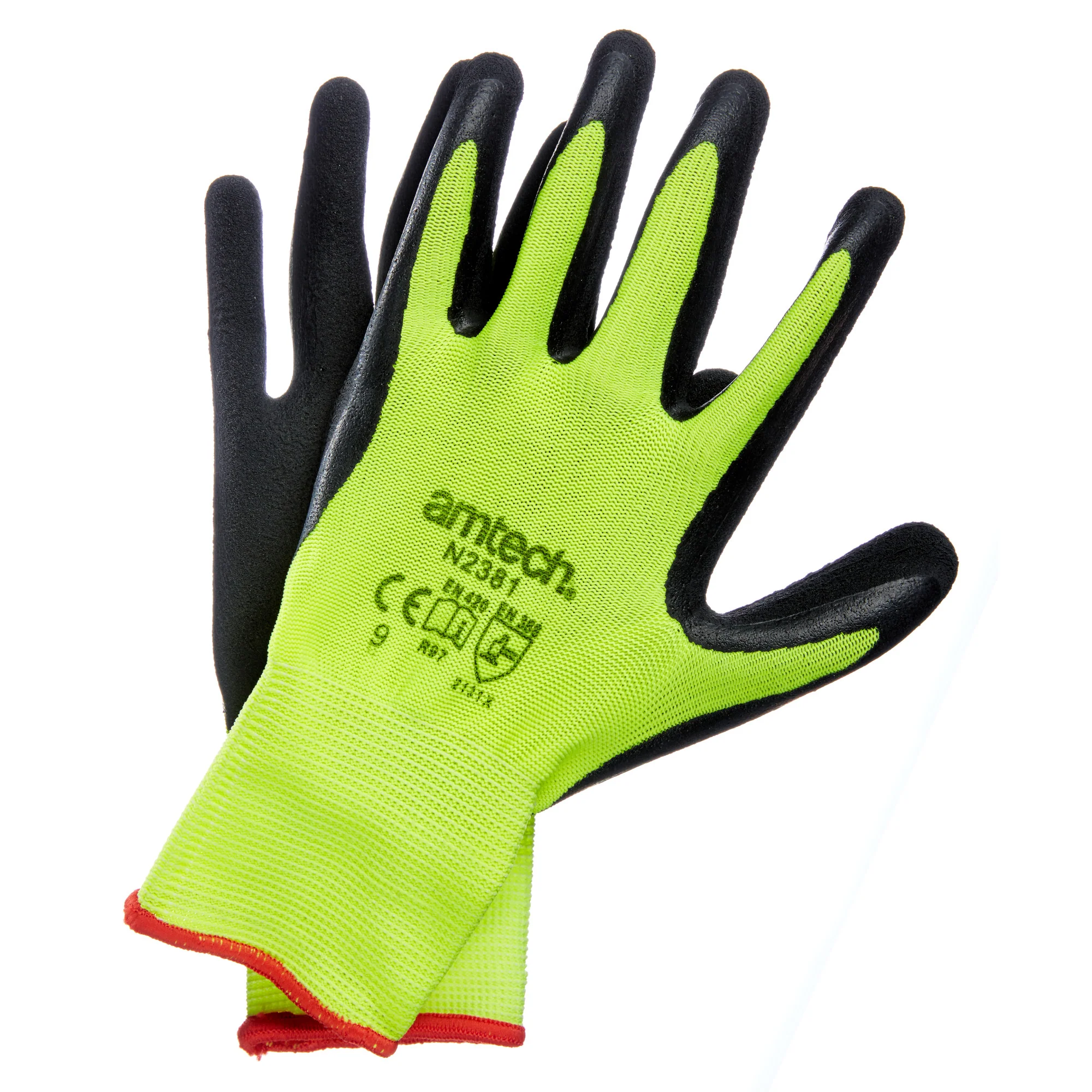 Large (Size 9) Hi-Vis Rubber Coated Gloves