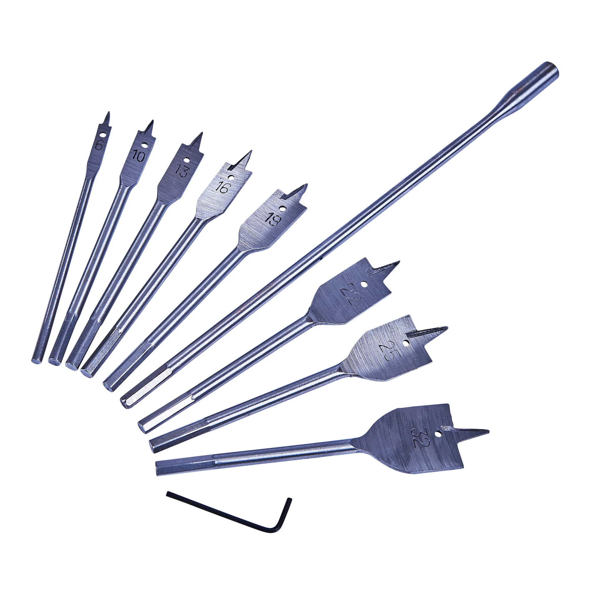 8 Piece Flat Wood Bit Set With 30mm (12″) Extension