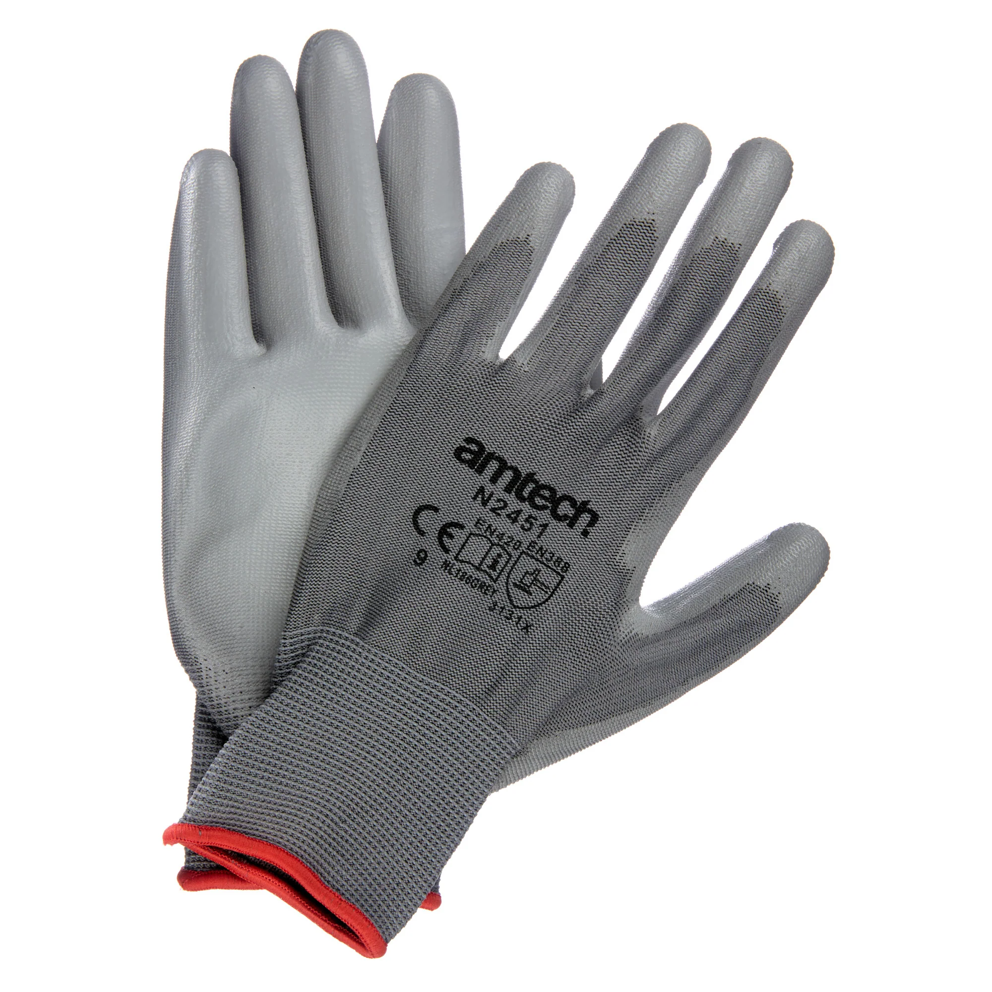 Large (Size 9) Light Duty Polyurethane-Coated Work Gloves – Grey