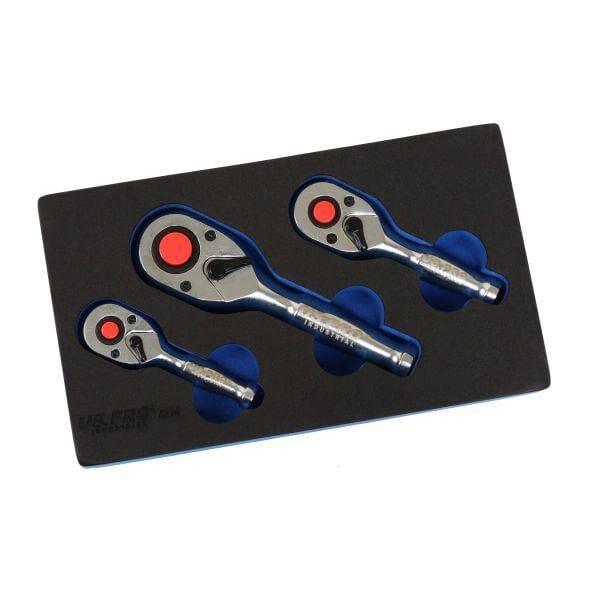 US PRO INDUSTRIAL 3PC Stubby Ratchet Set 90 Tooth 1/4″ 3/8″ 1/2″Dr Short Wrench 4224