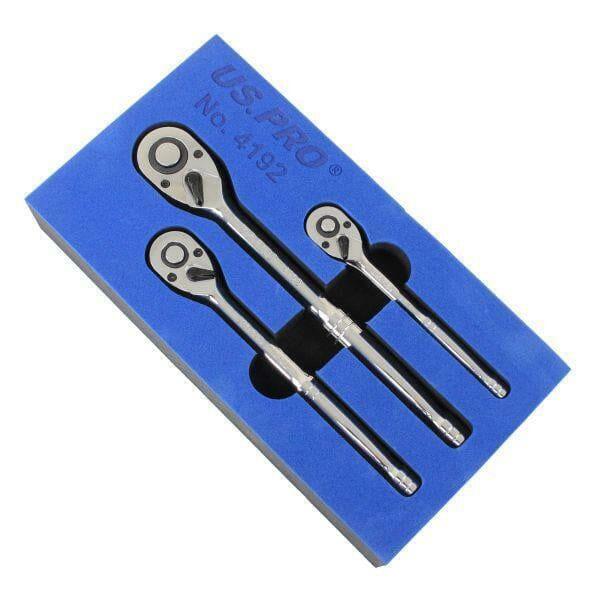 US PRO Tools 3 Piece Hand ratchet Set 1/4″ 3/8″ 1/2″ In a Foam Tray 4192