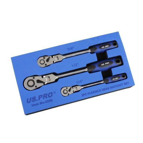 US PRO Tools 3pc Flexi Head Ratchet Set 1/4″ 3/8″ 1/2″ Drives 4209