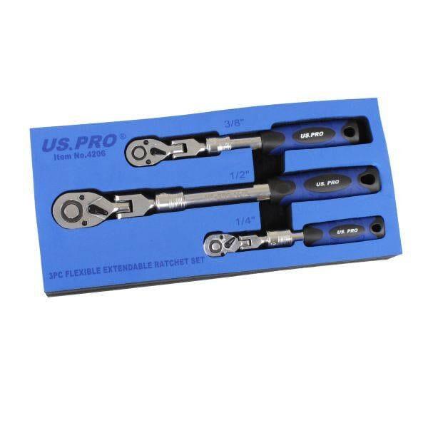US PRO Tools 3pc Flexible Extendable Ratchet Set 1/4″, 3/8″ & 1/2″ Drives 4206