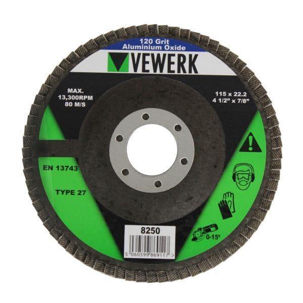 VEWERK 115 X 22.2MM Type 27 Flap Discs 120 Grit Oxide Pack Of 10 8250