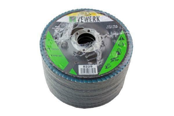 VEWERK Flap Discs 120 Grit Zirconium 115 X 22.2 Pack Of 10 8229