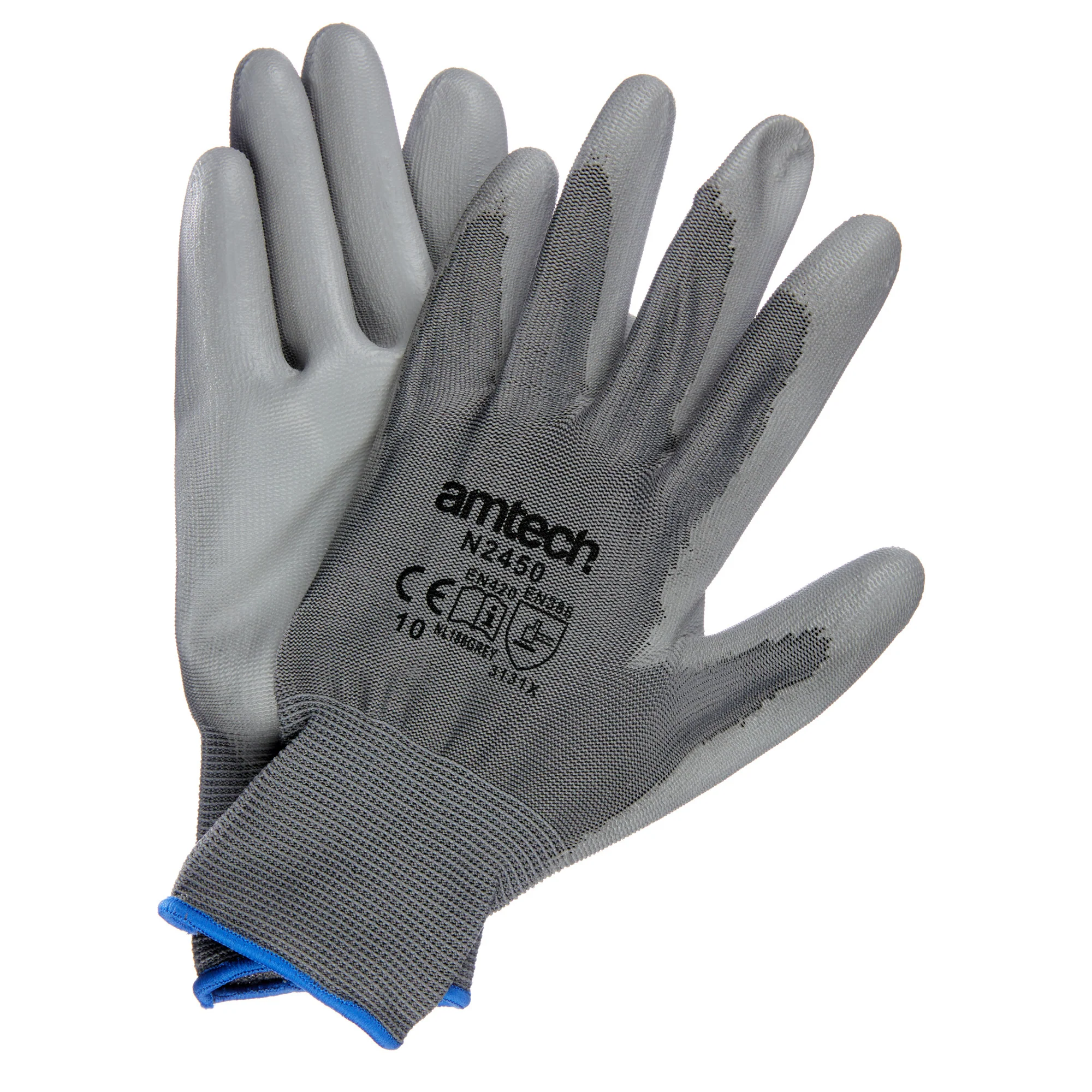 Xl (Size 10) Light Duty Polyurethane-Coated Work Gloves – Grey